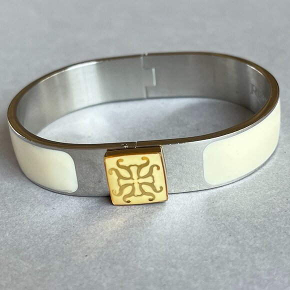 Rustic Cuff Stainless and Enamel Hinged Bangle Bracelet Logo - Picture 2 of 4